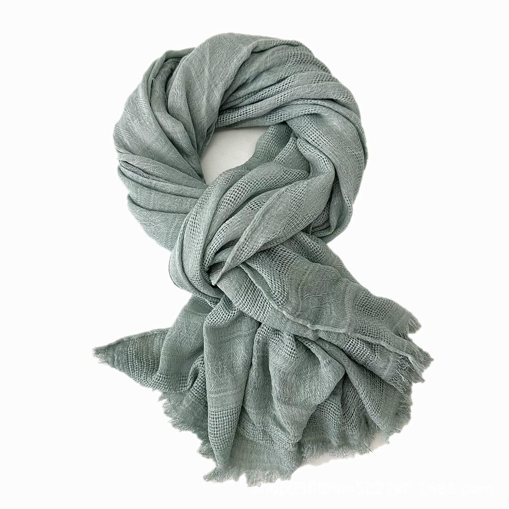 Women's Cotton Scarf Winter Solid Color Jacquard Hollow Literary Style Warm Scarf
