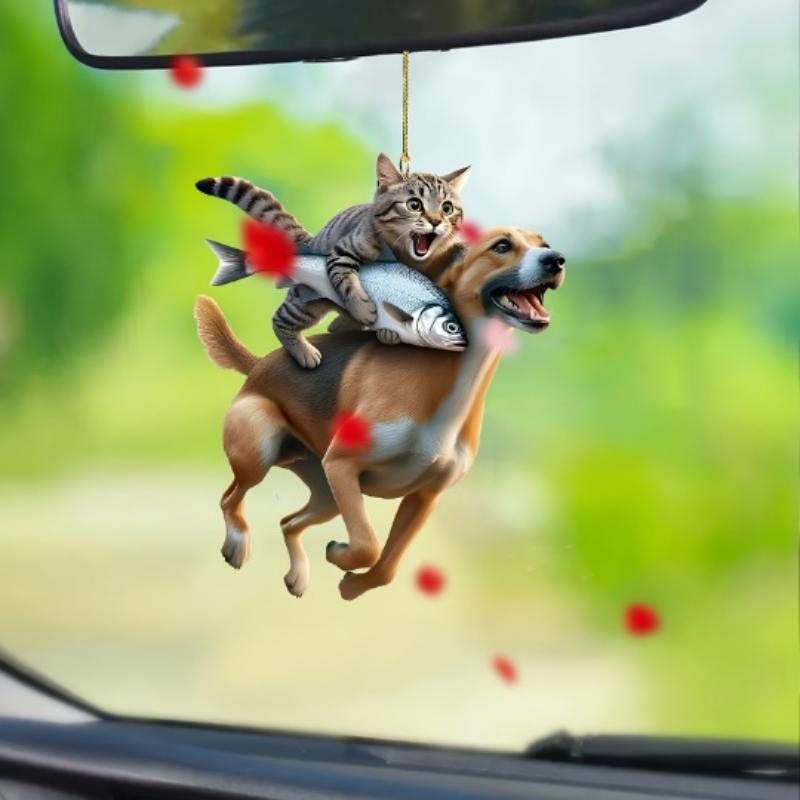 1Pcs Realistic Animal Cat-Shaped Rearview Mirror Hanging Decor Fun Car Pendant Hanging Ornament Car Interior Accessories