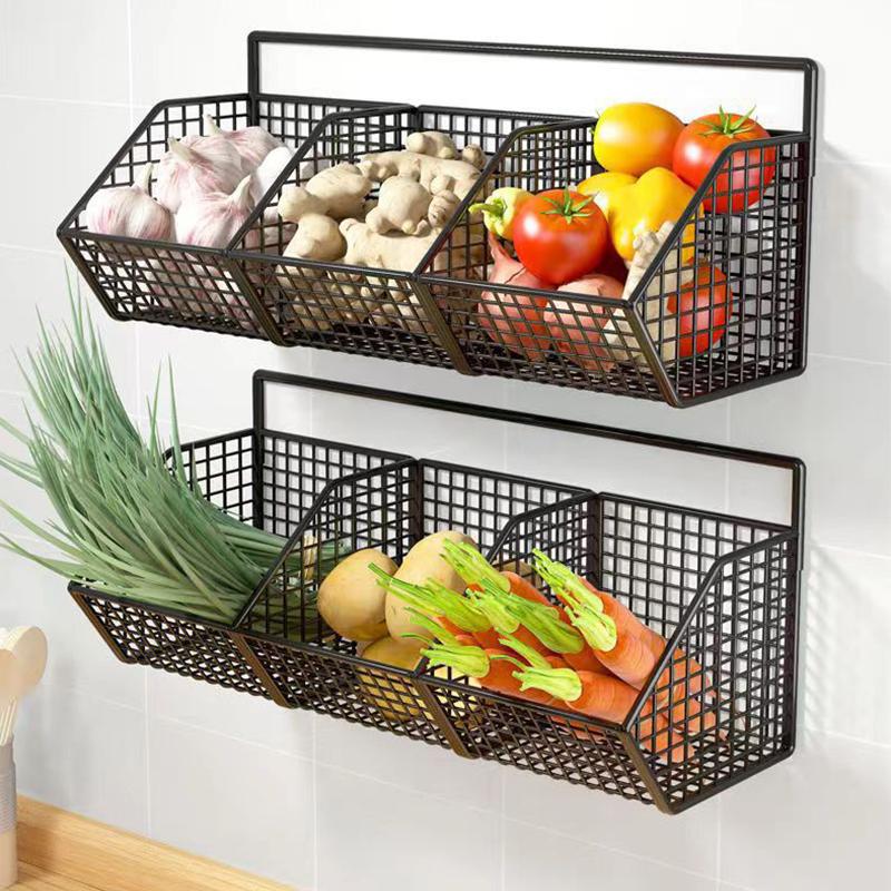 1PC Durable Metal Rack Heavy-Duty With Open Grid Design Space-Saving Vertical Garlic Wall Shelf For Vegetables 2 Sizes