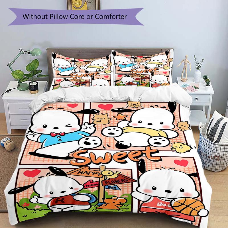 3pcs Pochacco Sweet Moments Pattern Bedding Three-Piece Set (1 Cover + 2 Pillowcases, No Fillings),  Soft and Comfortable S072