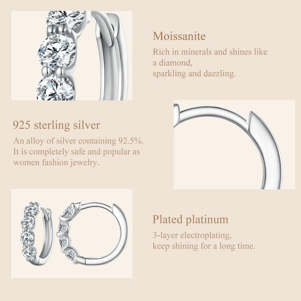 BAMOER 925 Sterling Silver Classical Round Moissanite Ear Buckles Clear Lab Diamond Engagement & Wedding Jewelry Gift for Women