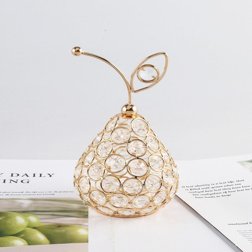 Artificial Gold Crystal Pear Ornament Metal Crystal Pear Ornament Fruit Figurine  Christmas Decor