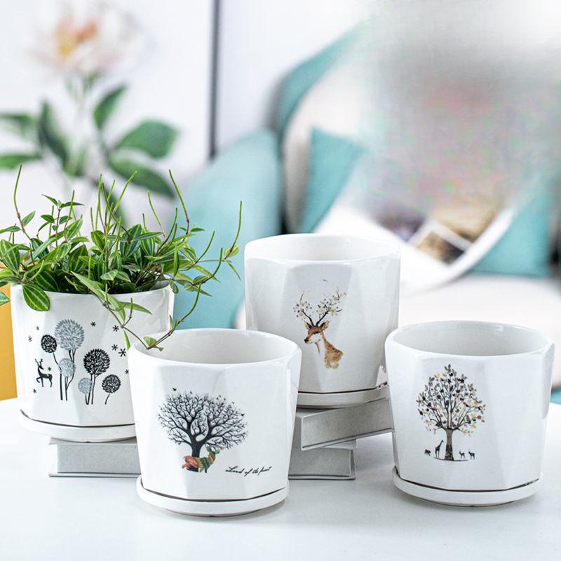 Simple Creative Ceramic Hanging Flower Pot with Tray - Large/Extra Large for Succulents and Green Pothos