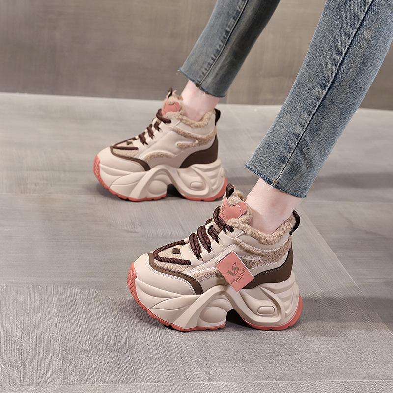 Women's Shoes New Thick-soled Small Inner Height Increase and Velvet Warm Dad Shoes Women's Winter Sports Casual Shoes
