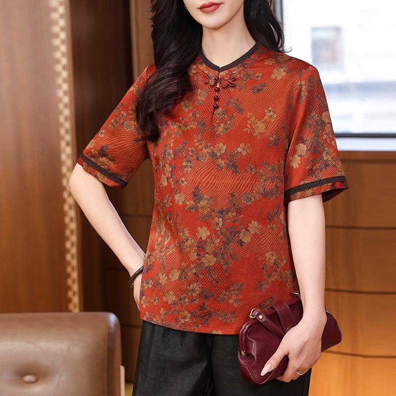 Large Size Pearl Satin Fragrant Cloud Yarn Shirt Women's Spring Dress Retro Color Loose and Thin Mulberry Silk Shirt