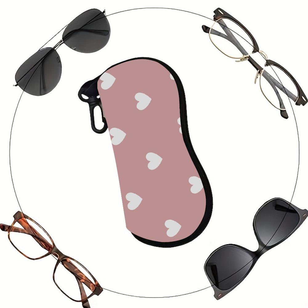 Cute Pink Heart Print Soft Eyewear Pouch,Sunglasses Case,Portable Spectacle Bag,Lightweight Anti Scratch Glasses Accessories for Women