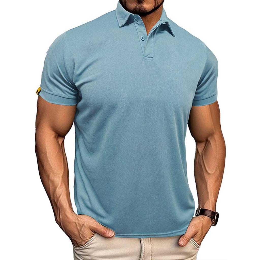 Men's Summer Solid Color Quick-drying Lapel Short-sleeved Sports T-shirt Tops