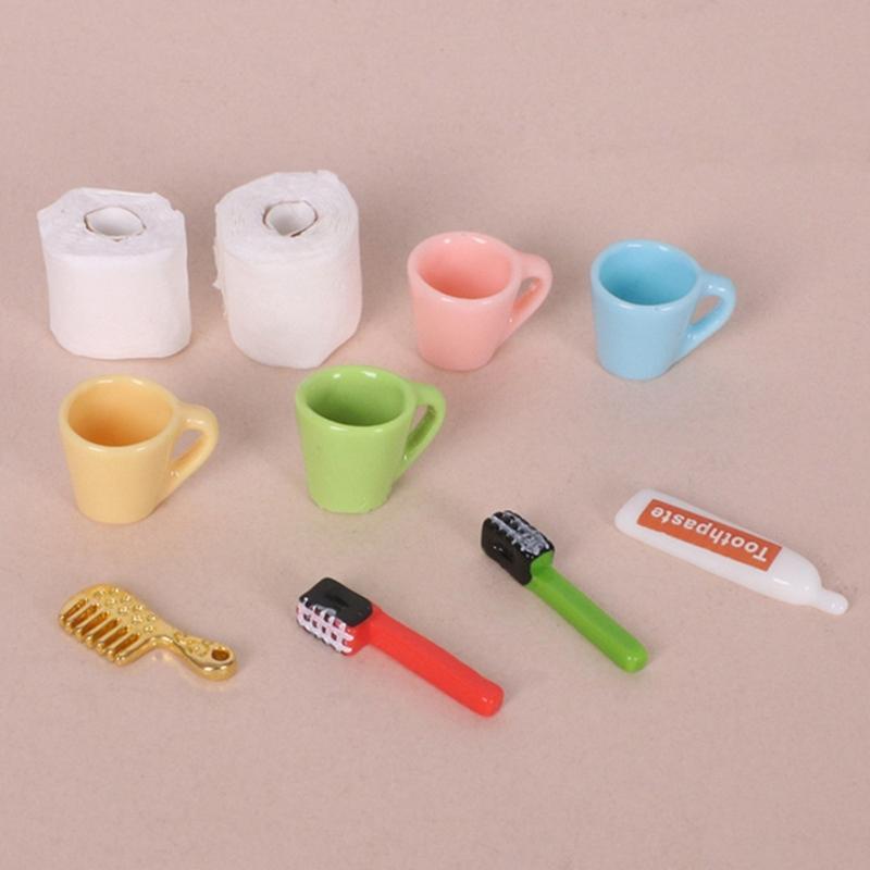 Doll House Bathroom Set Shower Scene Accessories 1/12 Scale Miniature Funiture Craft Project Arrangement Decoration