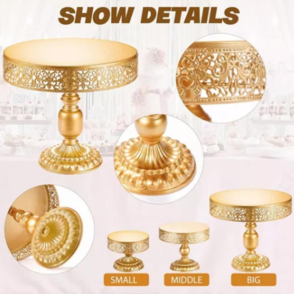 3PCS Gold Cake Stand Decorative Iron Reusable Detachable Stable Cupcake Holder for Party