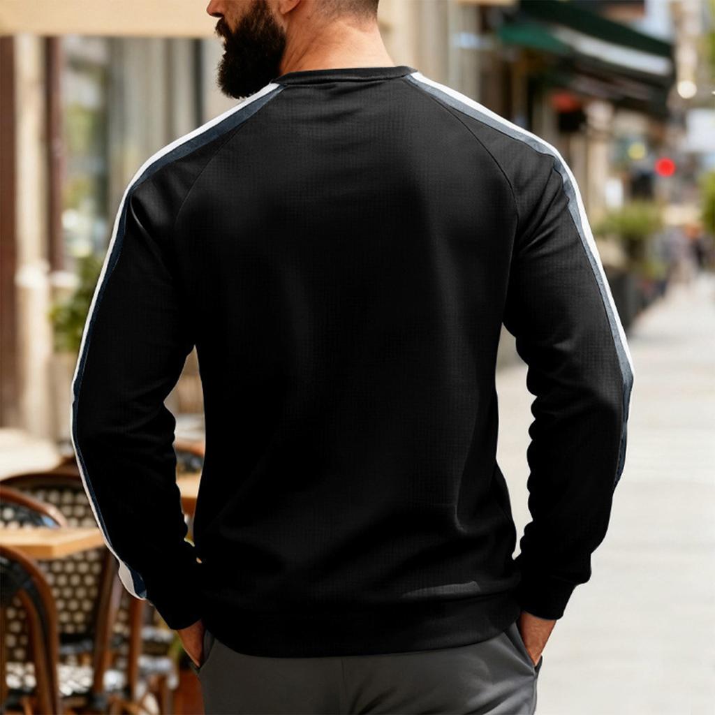Men's Round Neck Color Block Long Sleeve Sweatshirt Casual Sports Base Layer Top