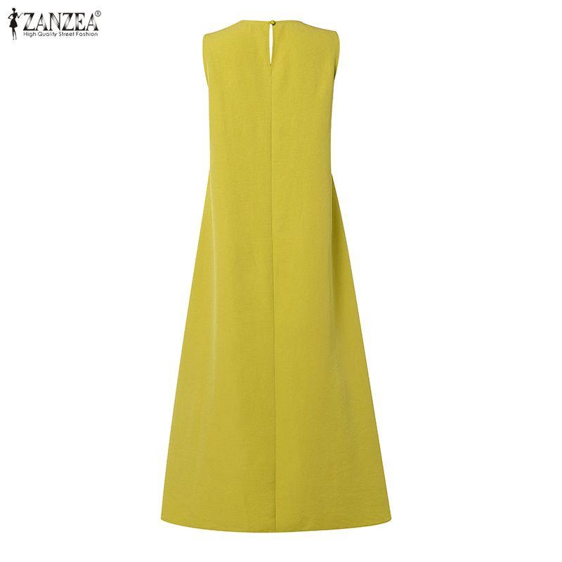 ZANZEA Women Casual Round Neck Loose Floral Embroidery Sleeveless Dress