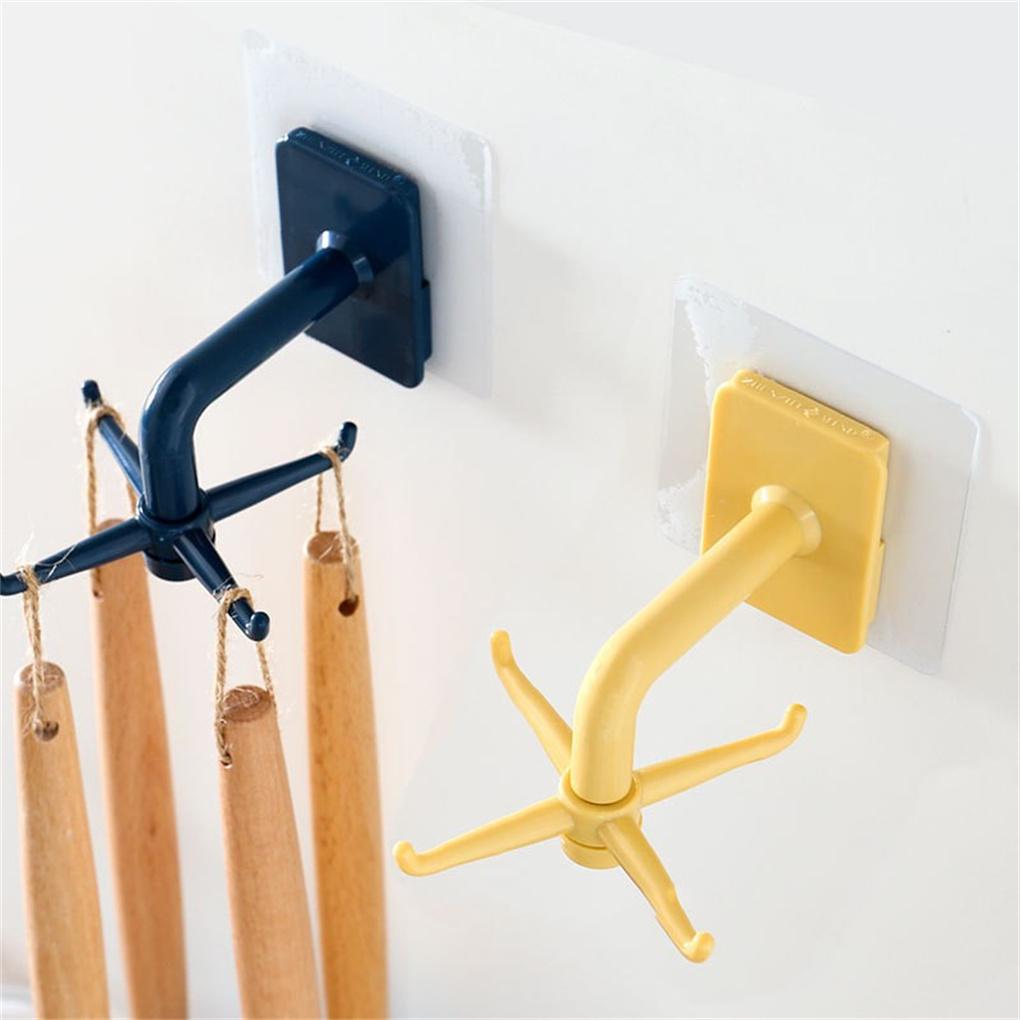 4-claw Wall Hooks Cooking Tool Spoon Storage Holder Self Adhesive 360° Swivel Multi-functional Kitchenware Hanger Bathroom