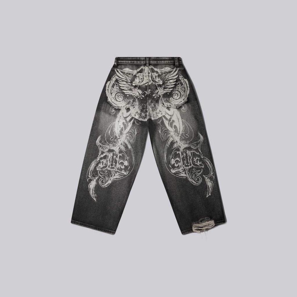 FlowStreet Y2K American New Pattern Embroidery Baggy Jeans High Street Vintage Hip Hop Fashion Casual Joker Couple Wide-leg Pants
