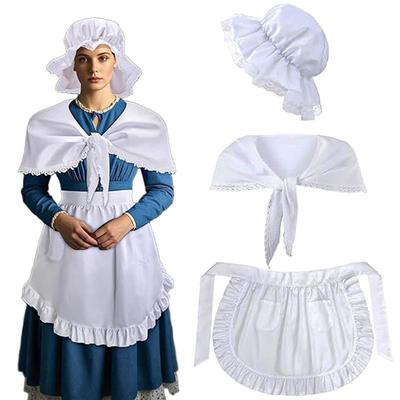 Japanese Cute Apron Pilgrim Maid Performance Costume, Hat + Shawl + Apron