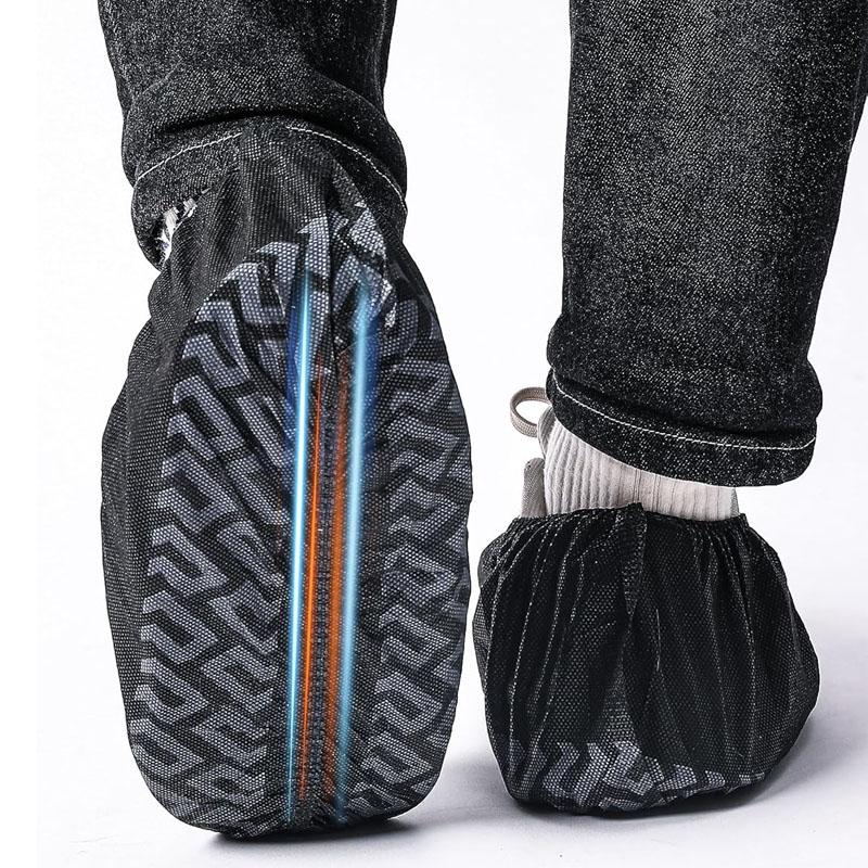 100er Pack Überschuhe Einweg Rutschfest Schwarz Vliesstoff Stiefelabdeckungen für Innenräume Atmungsaktiv Rutschfest Langlebig Stiefel