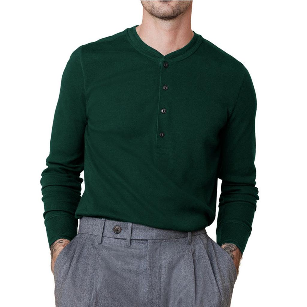 Men's Cotton Solid Color  Long-Sleeve T-Shirt - Casual Base Layer Outdoor Top