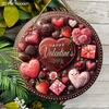 Happy Valentine's Day Chocolate Heart Wooden Sign, Round Front Door Decor, Sweet Treats & Roses Wall Hanging - Ideal Romantic Gift