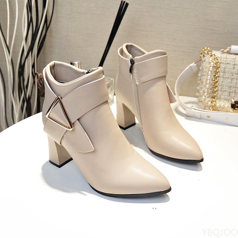 Autumn Winter New Pointed Short Boots for Women Side Zipper Thick Heel High Heels Simple Comfortable Versatile Shoes