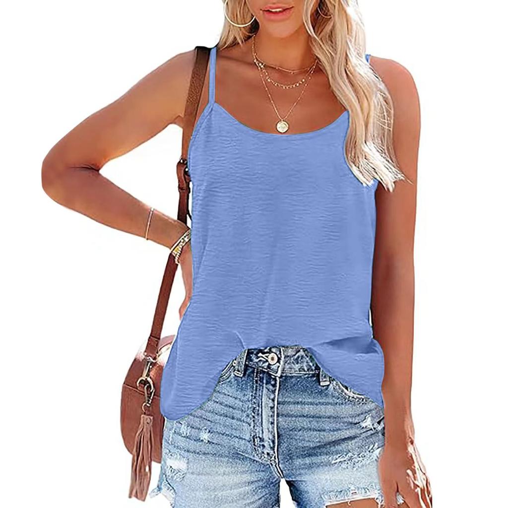 Damen Sommer Spaghetti-Träger Rundhals Ärmellose Weste Einfarbig Locker Top
