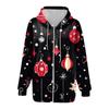 Women's Long Sleeve Christmas Print With Pockets Cardigan Zipper Hooded Sweatshirt Jacket