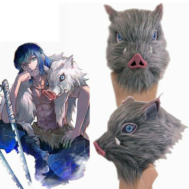 Autentisk Anime Demon Slayer Kimetsu No Yaiba Hashibira Inosuke Gris Cosplay Mask Idealisk För Maskeradfester