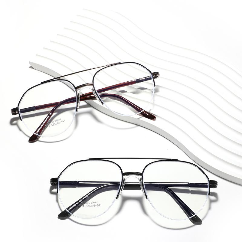 Glasses Metal Double Beam Toad Half Frame Plain Mirrors Saddle Nose Pad Flat Mirrors Women'S Glasses Men