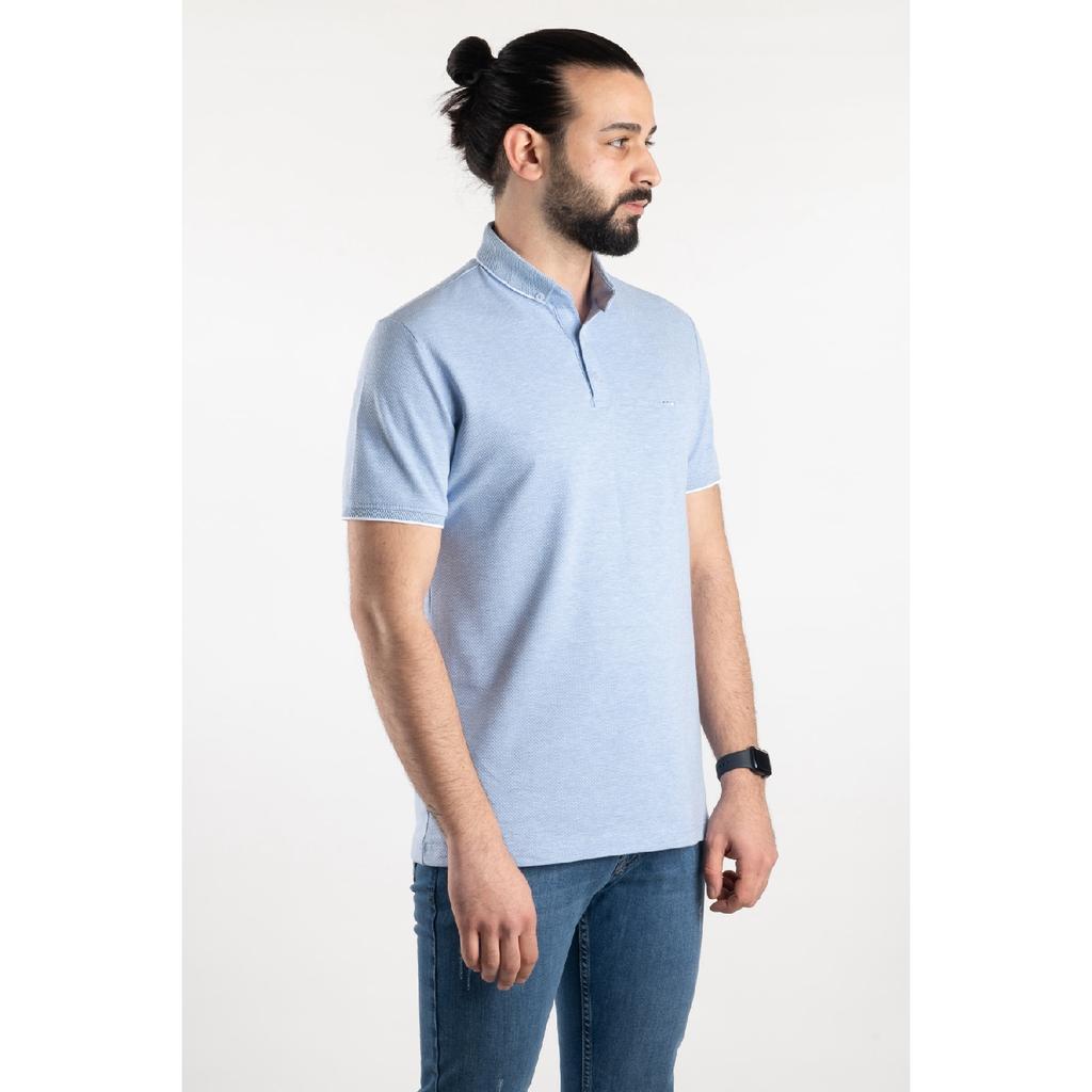 Herren-T-Shirt mit Polokragen und Indigo-Polka-Punktmuster