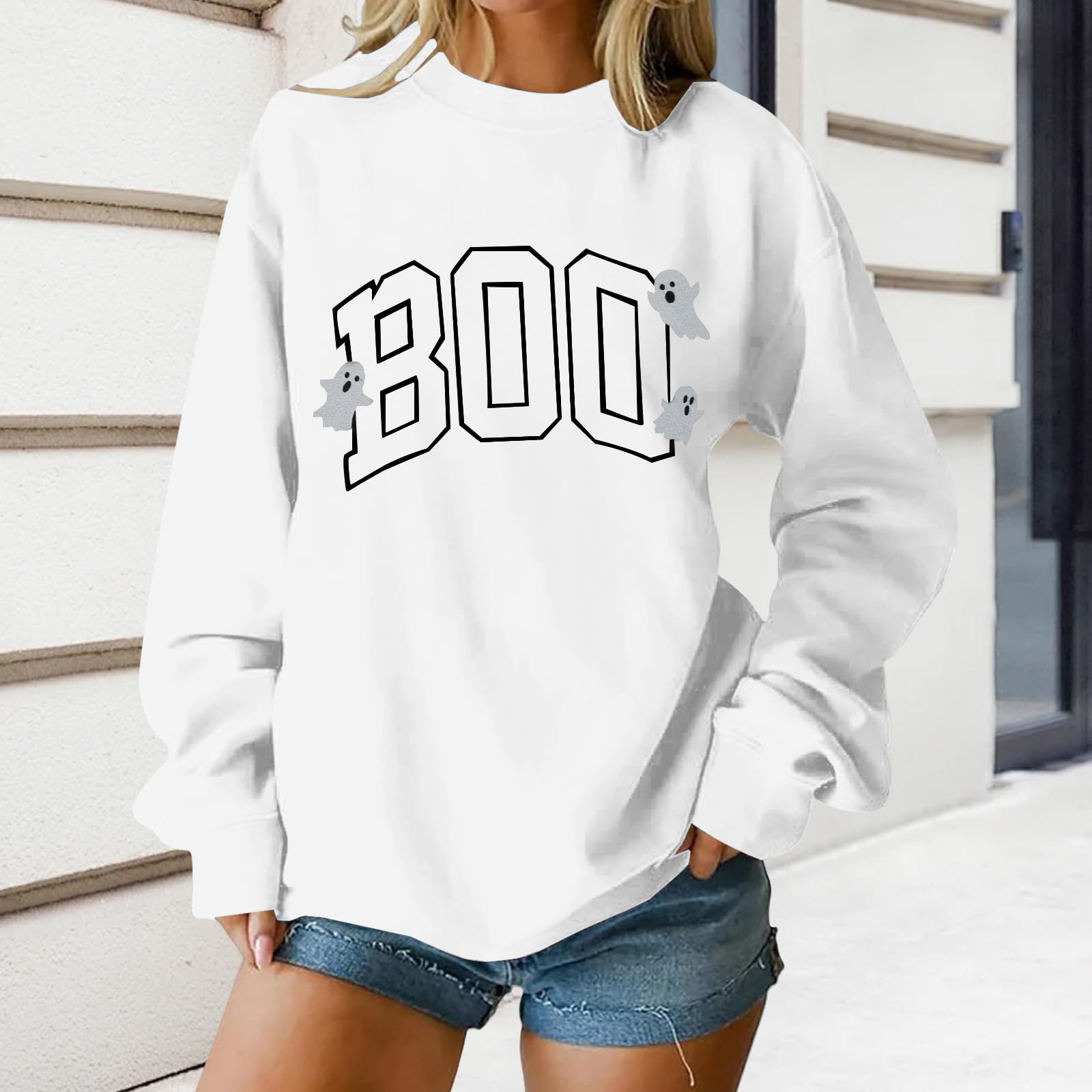 

Женские топы с круглым вырезом и принтом из хлопка, повседневная мода, длинный рукав, пуловер, топ, блузка XL белый