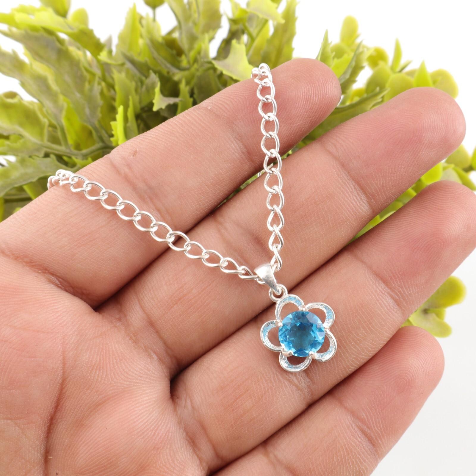 

Швейцарский голубой топаз драгоценный камень 925 стерлинговое серебро ручная работа ювелирные изделия женская подвеска CP-27-3