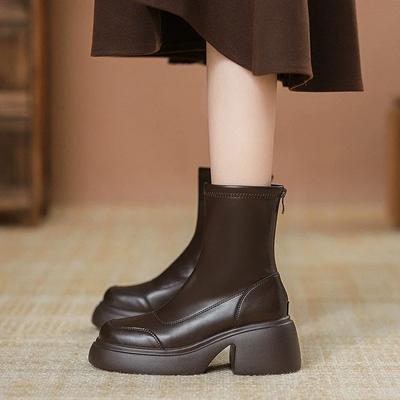 High Quality Women's Shoes Zip Women's Boots Fashion Round Toe Modem Boots Hot Sale Sewing High Heels Ankle Boots Zapatos
