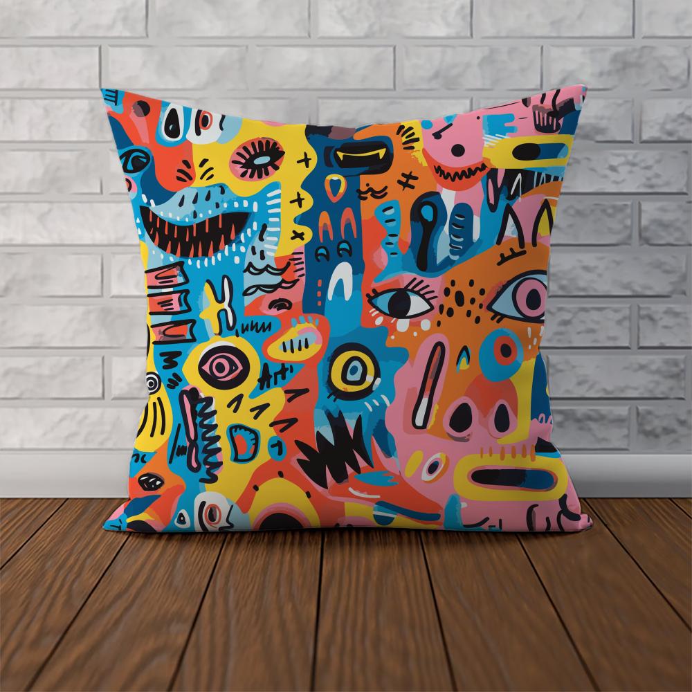 Colorful Abstract Faces Pillow Case For Car Sofa Decorative Home Doublesided Print Plush Square Throw Pillow Cushion Cover