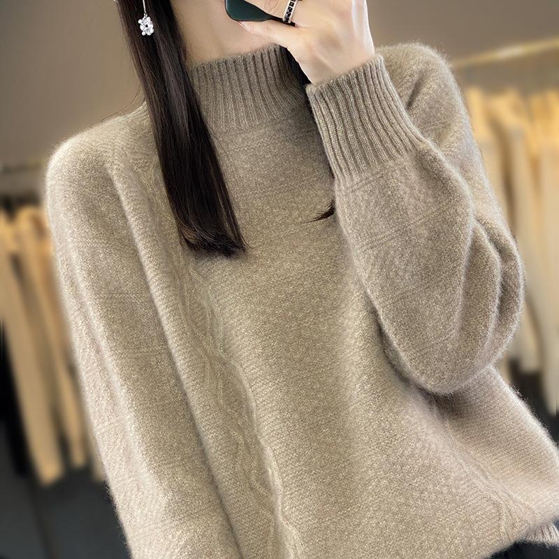 Verdickte Cardigan mit halbohem Kragen für Damen im Herbst und Winter Weicher und geschmeidiger hautfreundlicher Kaschmirpullover Warmes Unterhemd Top