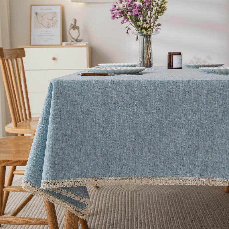 Imitation Cotton And Linen Tablecloth Waterproof And Oil-Proof Leave-In Light Luxury High-End Coffee Table Tablecloth Rectangular Solid Color