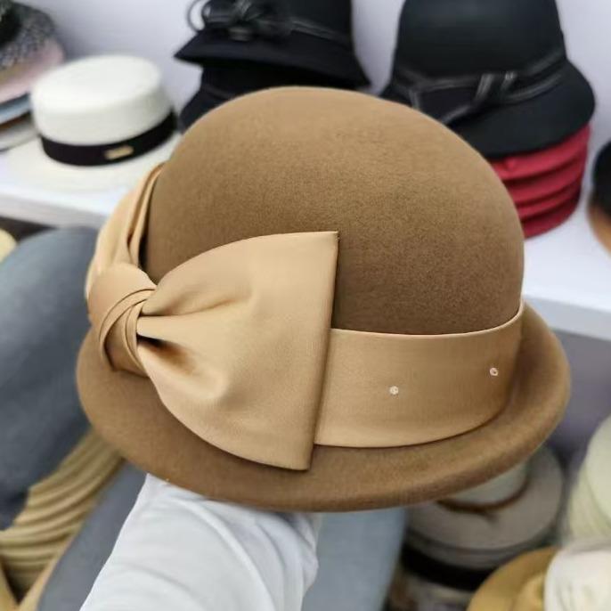 Elegante Herbst- und Wintermütze Damen Britisch Retro Wolle Wollfilz gerippte Schalenmütze modische Französisch Warm Winter Eimerhut Trend