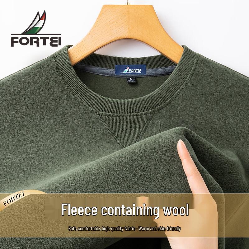 Men s Merino Wool Blend Fleece Round Neck Sweatshirt