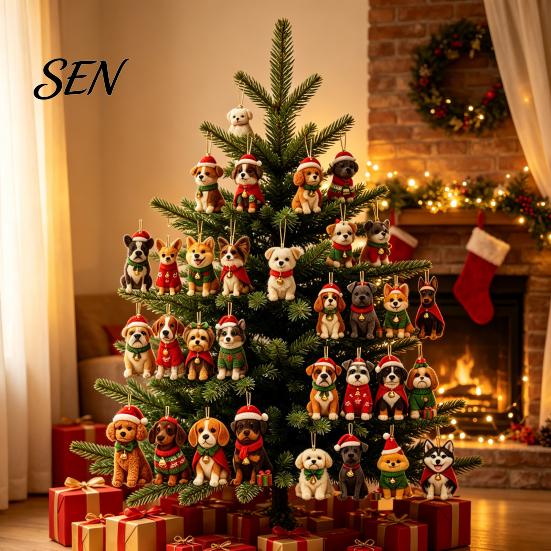 Huisdier Thema Vakantie Countdown Cadeaus Hond Adventskalender, 2D Acryl Rassen Ornamenten, 24 Dagen Kerstfeest Bedankjes voor Liefhebbers Kalender
