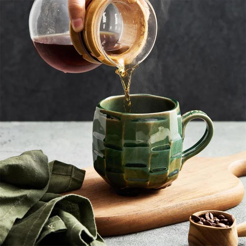 420ml Creative Retro Rough Pottery Coffee Cup Japanese Ceramic Mugs Milk Tea Cup Kitchen Breakfast Oatmeal Cups Office Household