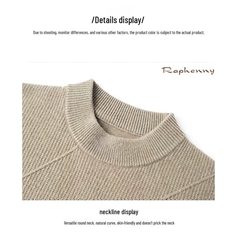 Raphenny Men's Round Neck 99% Wool Pullover Sweater