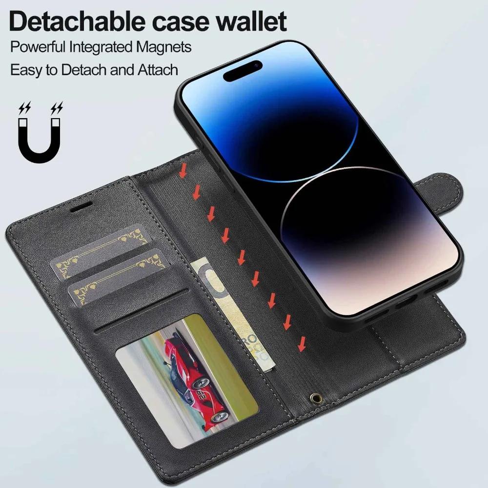 Detachable Wallet Case for iPhone 16 Pro Max 15 14 Plus 13 12 11 XSMAX XR X 7 8 SE   Card Slots Holder Wrist Strap Cover