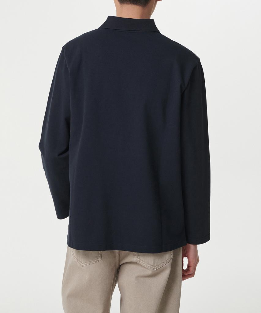 MUSINSA STANDARD Slit Neck Long Sleeve Pique Polo Shirt [Navy]