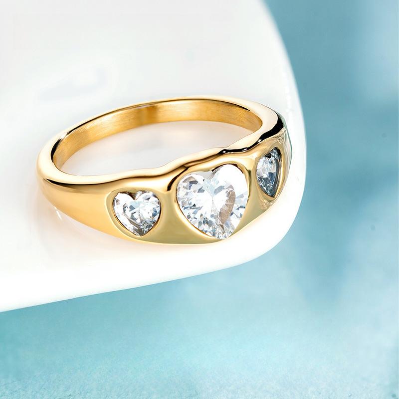 Love Zircon Diamond Ring Women's Niche High-end Light Luxury Ring Titanium Steel Electroplating Jewelry