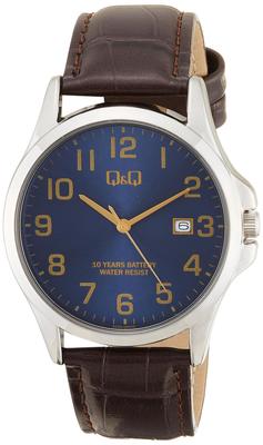 Citizen Analog Battery Date Synthetic Leather Blue Q&Q Men's Watch, 10-Year Life, Waterproof, Display, Band, A23A-005PK,