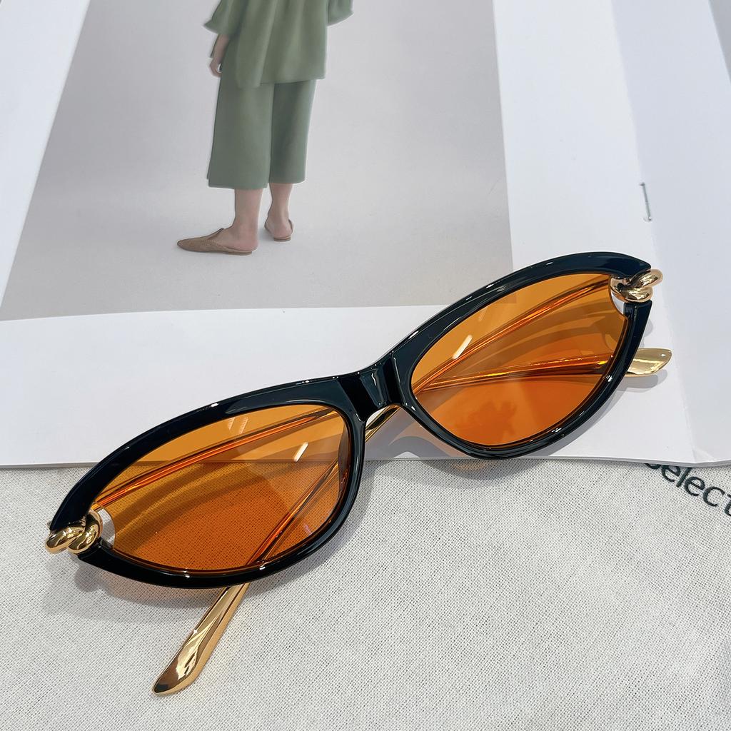 Old money wind European and American fashion cat eye small frame sunglasses b home rope knot metal leg sunglasses women's advanced sense INS