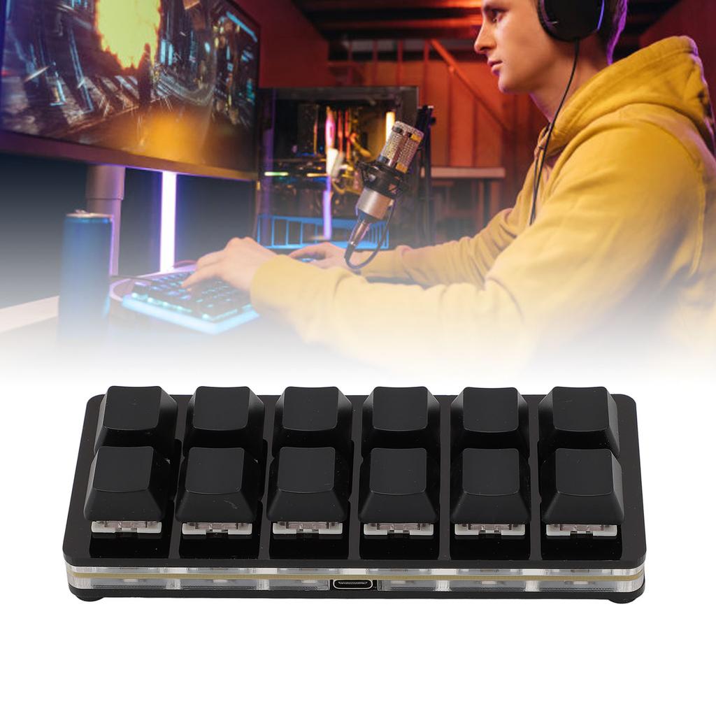 12 Key Gaming Keyboard USB Type C Wired Programmable RGB Multifunctional Small Mechanical Red   Gaming Keyboard for PC