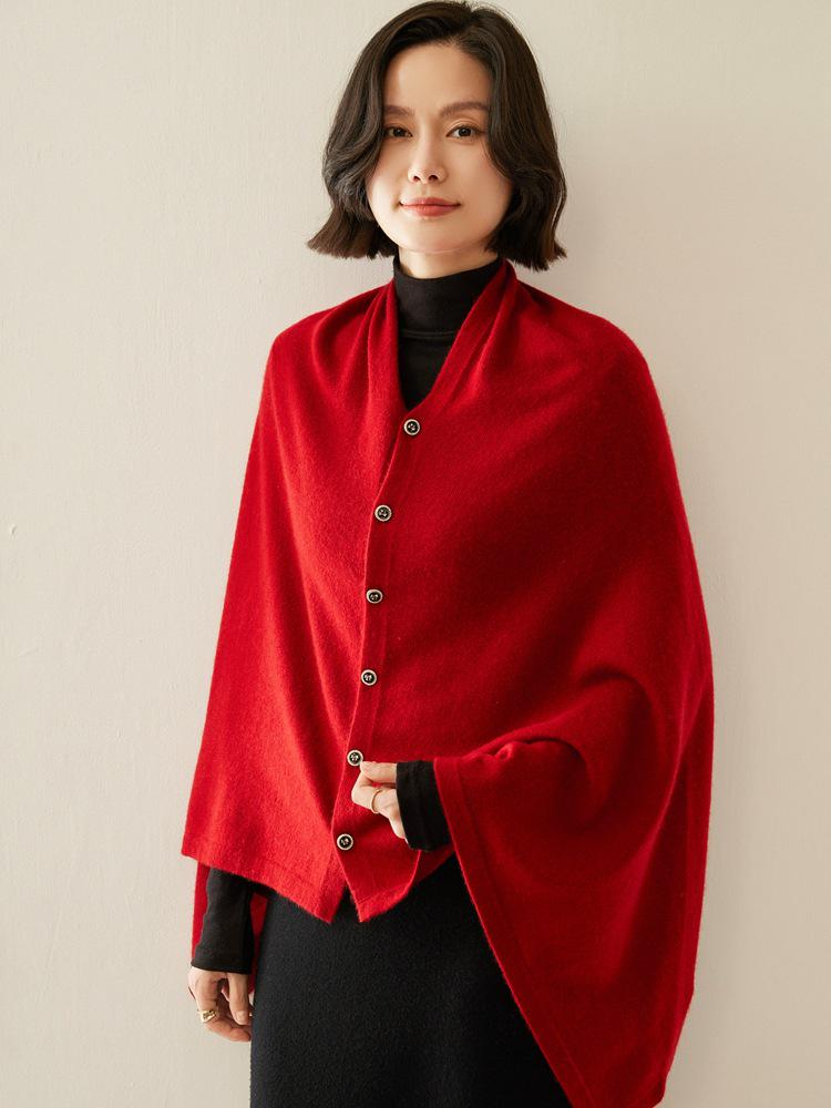 

Женская большая накидка-шаль из 100% кашемира - Высококачественная французская модель с круглым вырезом, многофункциональная верхняя одежда-шарф 135 cm красный