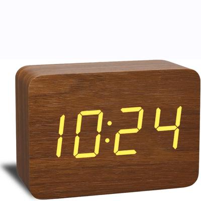 Massivholz LED Elektronischer Wecker Smart Leise Desktop Nachttisch Multifunktional Holz Kleiner Wecker Elektronische Uhr