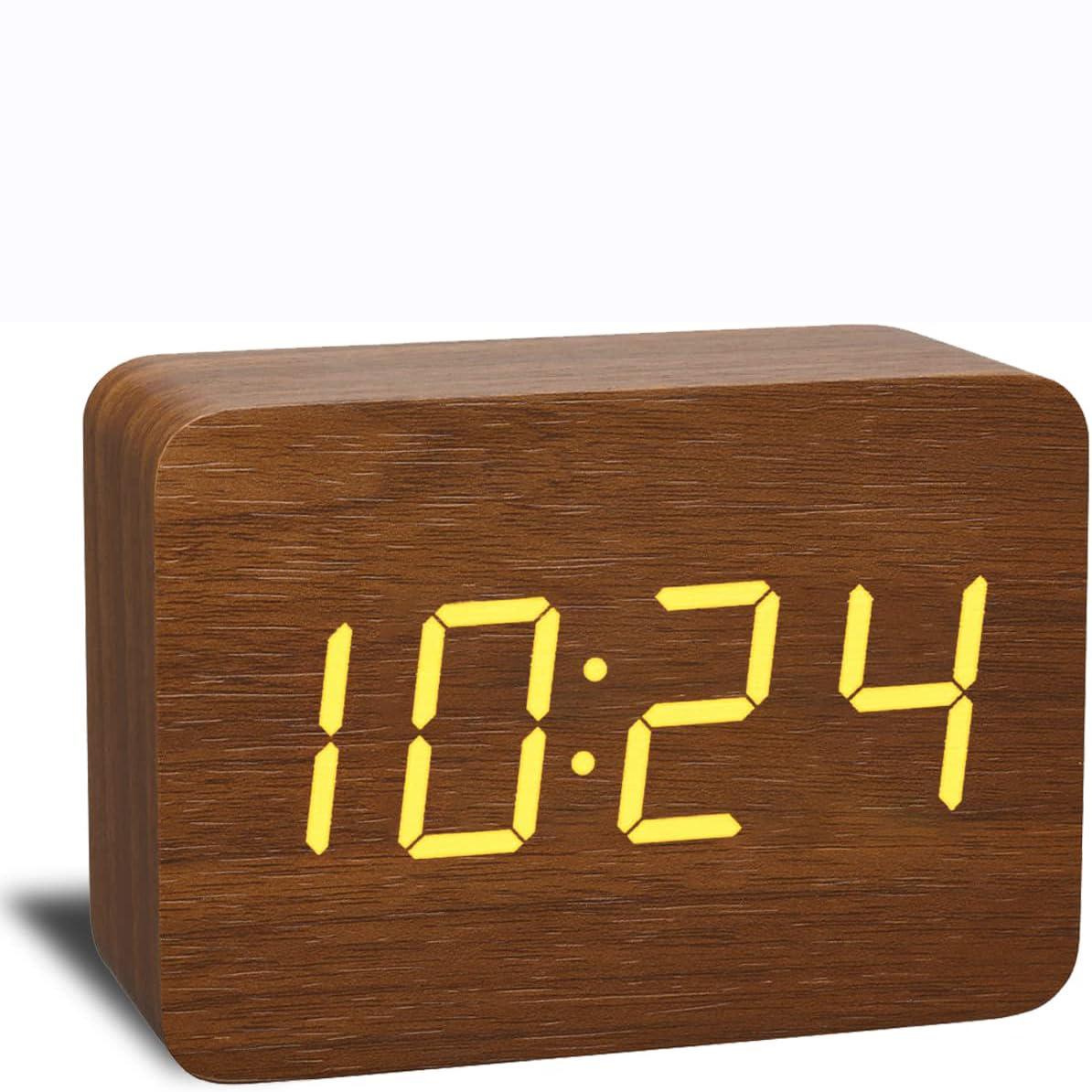 

Solid Wood LED Electronic Alarm Clock Smart Silent Desktop Bedside Multifunctional Wooden Small Alarm Clock Electronic Clock