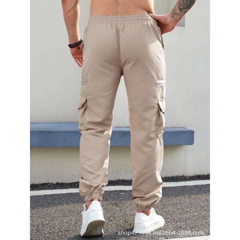 Men's Khaki Cargo Jogger Pants With Zipper Pockets