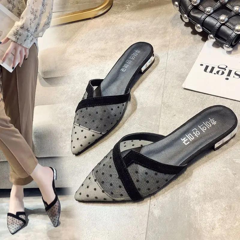 Fashion Mesh Woman Slippers Polka Dots Shoes for Women Korea Style Stylish Slides Top Designs H Sandal Summer Footwear 39 Casual Sandals