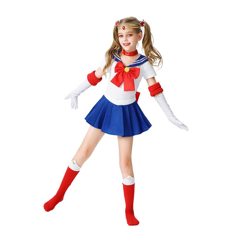Costume Vestito Cosplay Sailor Moon per Bambina di Halloween - Abito da Guerriera della Luna Acqua Ghiaccio per Bambini